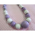 Burtell Necklace, Wooden And Nickel Beads, Purple And White, 45cm