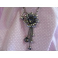 Burtell Necklace, Flower Pendant On Chain, Nickel With Black, 40cm With 6cm Extender, 1pc
