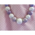 Burtell Necklace, Wooden Beads, Lilac And White, 47cm With Toggle Clasp, 1pc