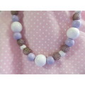 Burtell Necklace, Wooden Beads, Lilac And White, 48cm With Box Clasp, 1pc