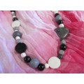 Burtell Necklace, Wooden Beads, White With Grey And Black With Resin Heart, 73cm, 1pc