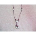 Cheri Necklace, Purple, Grey And White Wooden Beads On Velvet Cord, 74cm
