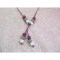 Cheri Necklace, Purple, Grey And White Wooden Beads On Velvet Cord, 74cm