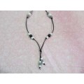 Cheri Necklace, White, Black And Grey Wooden Beads On Velvet Cord, 80cm
