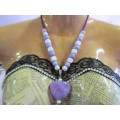 Cheri Necklace, Wooden Beads On Velvet Leather Cord, White And Purple, Toggle Clasp, 46cm, 1pc