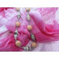 Cheri Necklace, Handmade Wooden Beads, Shades Of Peach, Toggle Clasp, 48cm, 1pc