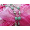 Cheri Necklace, Handmade Wooden Beads, Shades Of Green, Toggle Clasp, 48cm, 1pc