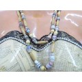 Cheri Necklace, Double Strand Made Wit Wooden And Handmade Beads, Mixed Colours, Lobster Clasp, 60cm