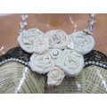 Cheri Necklace, Acrylic Beads With Handmade Flowers, White And Beige, Toggle Clasp, 47cm, 1pc
