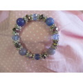 Cristia Bracelet, Blue And Grey Crystal Beads On Elastic, Nickel, 55mm Diameter, 1pc