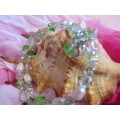 Cristia Bracelet,  Green Crystal Beads On Memory Wire, 70mm Diameter, 1pc