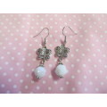 Cristia Earrings,  Nickel Butterfly With White Crystal Beads, 50mm, 1 Pair