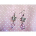 Cristia Earrings,  Nickel Butterfly With Pink Crystal Beads, 50mm, 1 Pair
