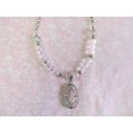 Cristia Necklace,  Nickel With Clear Crystal Beads And Oval Pendant, 42cm, 1pc