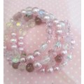 Perrine Bracelets, Pink Glass Pearls, Glass Beads And Crystal Beads On Memory Wire, 4 Bands, 70mm