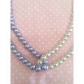 Perrine Necklaces, Purple And White Glass Pearls On Nickel Box Clasp, 52cm
