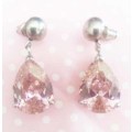 Riza Earrings, Pink Rhinestones, Nickel Studs, 32mm, 1 Pair