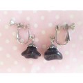 Pliana Earrings, Black Flower Earrings, Nickel Clip-On, 26mm, 1 Pair
