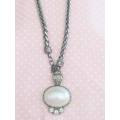 Pliana Necklace, Pink Faux Pearl And Clear Rhinestone Pendant, Antique Nickel Snake Chain, 48cm, 1pc