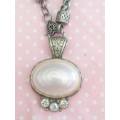 Pliana Necklace, Pink Faux Pearl And Clear Rhinestone Pendant, Antique Nickel Snake Chain, 48cm, 1pc