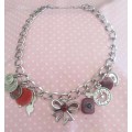 Burtell Bracelets, Nickel Chain With Select Of Charms, Shades Of Maroon, 42cm With 5cm Ext Chain,