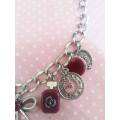 Burtell Bracelets, Nickel Chain With Select Of Charms, Shades Of Maroon, 42cm With 5cm Ext Chain,