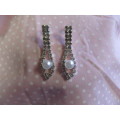 Evelia Earrings, Clear Rhinestones With White Faux Pearl, Nickel, 41mm, 2pc