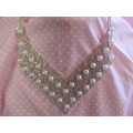 Evelia Necklace, Clear Rhinestones With White Faux Pearls, Adjustable, 34cm To 57cm, 1pc