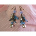 Mistique Earrings, Assorted Beads, White And Turquoise, Copper, 75mm, 2pc