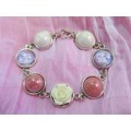Mistique Bracelet, White, Pink And Purple Cobachon And Off White Rose, Nickel, 19cm, 1pc