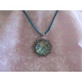 Mistique Necklace,  Turquoise Pendant On Velvet Leather Cord, 50cm, 1pc