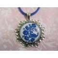 Mistique Necklace,  Denim Blue Pendant On Velvet Leather Cord, 48cm, 1pc