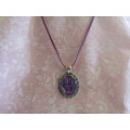 Mistique Necklace, Pendant On Purple Velvet Leather Cord, 50cm, 1pc