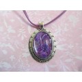 Mistique Necklace, Pendant On Purple Velvet Leather Cord, 50cm, 1pc
