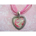 Mistique Necklace, Pendant On Cerise Pink Wax Cord And Ribbon, 43cm With 4cm, 1pc