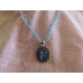 Mistique Necklace, Pendant On Turquoise Wax Cord And Ribbon, 43cm With 4cm, 1pc