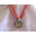 Mistique Necklace, Pendant On Red Wax Cord And Ribbon, 43cm With 4cm, 1pc