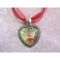 Mistique Necklace, Pendant On Red Wax Cord And Ribbon, 43cm With 4cm, 1pc