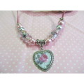 Mistique Necklace, Pendant With Pandora Beads On Leather, Pink, 46cm, 1pc