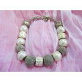 Perrine Bracelet, White Faux Pearls And Nickel Beads, 20cm With 6cm Extender, 1pc