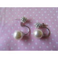 Perrine Earrings, Double Ball Earrings, Cream Faux Pearl, 25mm, 2pc