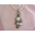 Perrine Necklace, White Faux Pearls With White Faux Pearl Pendant, Nickel, 43cm, 1pc