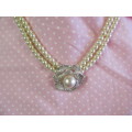 Perrine Necklace, Cream Faux Pearl With Clear Rhinestones, 2 Strands, 43cm, 1pc