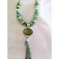 Riza Necklace, Nickel Snake Chain And Findings, Green Rhinestone Pendant With Gre, 44cm With 6cm Ext