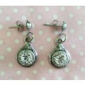 Riza Earrings, Antique Nickel With Clear Rhinestones, 30mm, 2pc