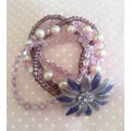 Mistique Bracelet, Multi Strand Bracelet With Seedbeads, Bicones and Faux Pearls, Flower Centre With
