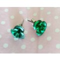 Mistique Earrings, Green Rose Studs With Nickel Butterfly Backs, 8mm Diameter, 2pc