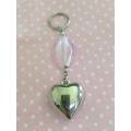 Keyring, Pink Foil Bead With Nickel Heart, 9cm, 1pc