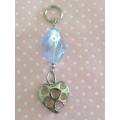 Keyring, Blue Foil Bead With Nickel Heart, 9cm, 1pc