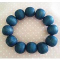 Burtell Bracelet, Wooden Beads, Dark Blue, On Elastic, 1pc